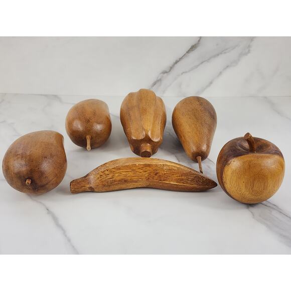 Mid Century Wood Fruit Artificial Food Banana Apple Pear Mango Hand Carved x6 - Picture 10 of 16